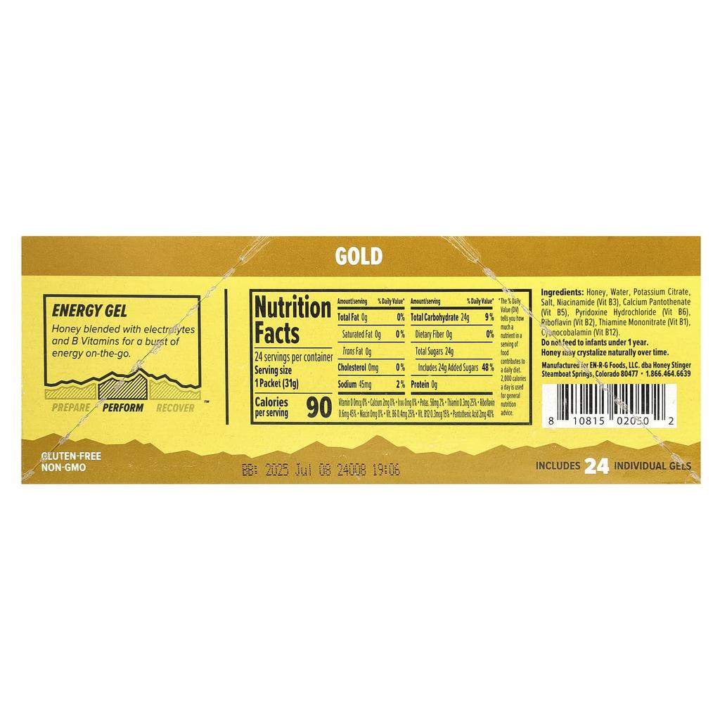 Honey Stinger, энергетический гель, золото, 24 упаковки, 31 г (1,1 унции) каждый