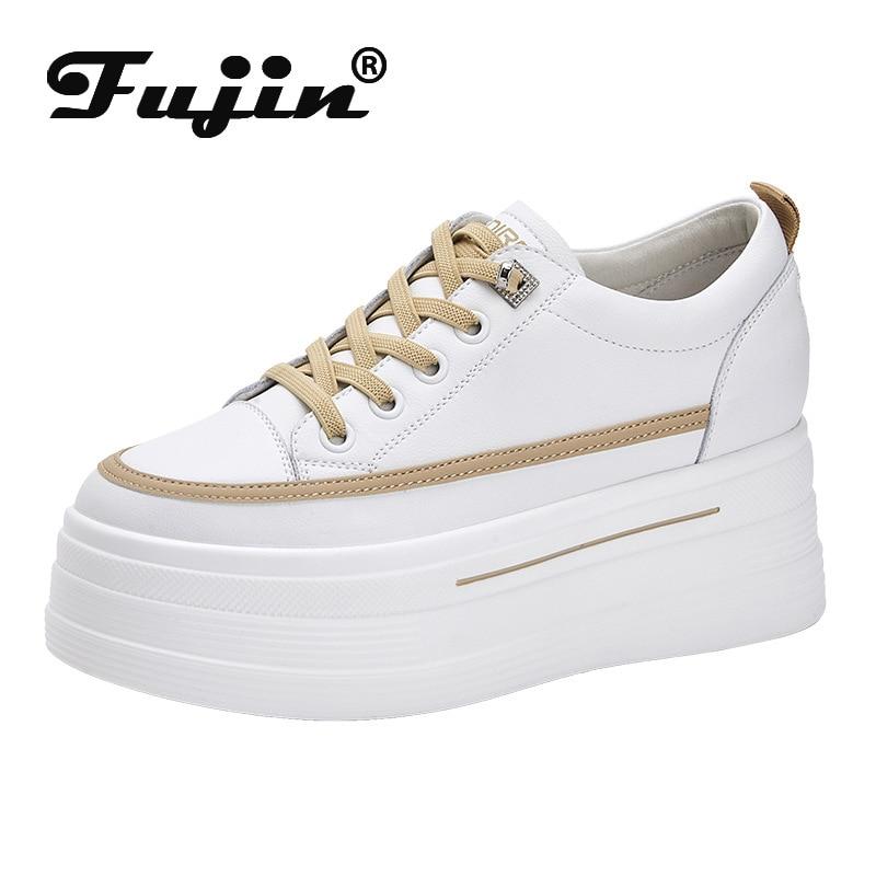Fujin 7cm Platform Wedge Sneakers Chunky Shoes Genuine Leather Women Summer Spring Autumn Walking Cushioned Supporive Fashion