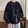 Men's Printed Hoodie Round Neck Hooded Sweatshirt Trendy Brand Casual Hoodies Loose Long Sleeved Pullover Base Shirt