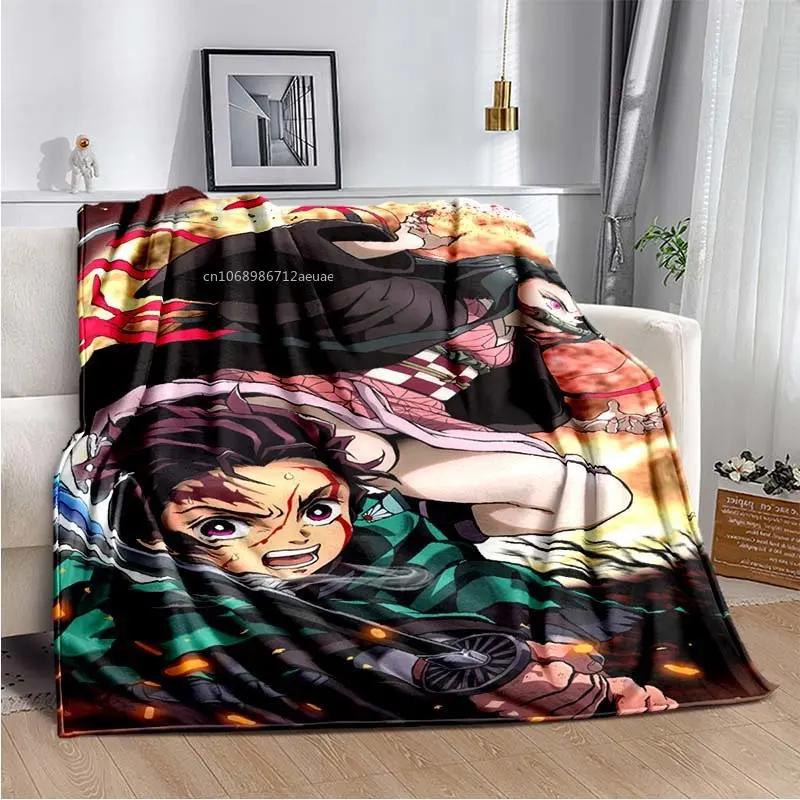 Флисовое одеяло в стиле аниме Demon Slayer Kimetsu no Yaiba Nezuko Kamado Tanjiro Kamado, мягкое постельное белье, покрывало, утепляющий чехол для дивана