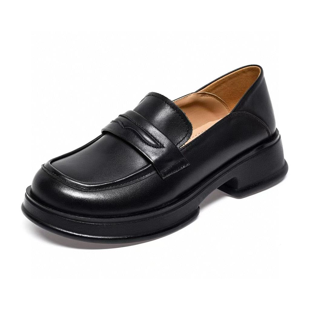 Platform-soled Loafers Women's 2025 Spring New Basic Models, One-pedal Small Leather Shoes, Single Shoes, Shallow Mouth College Style Women's Shoes