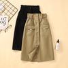 DIMANAF 2025 Новая летняя хлопковая юбка с пуговицами Женская свободная повседневная черная юбка