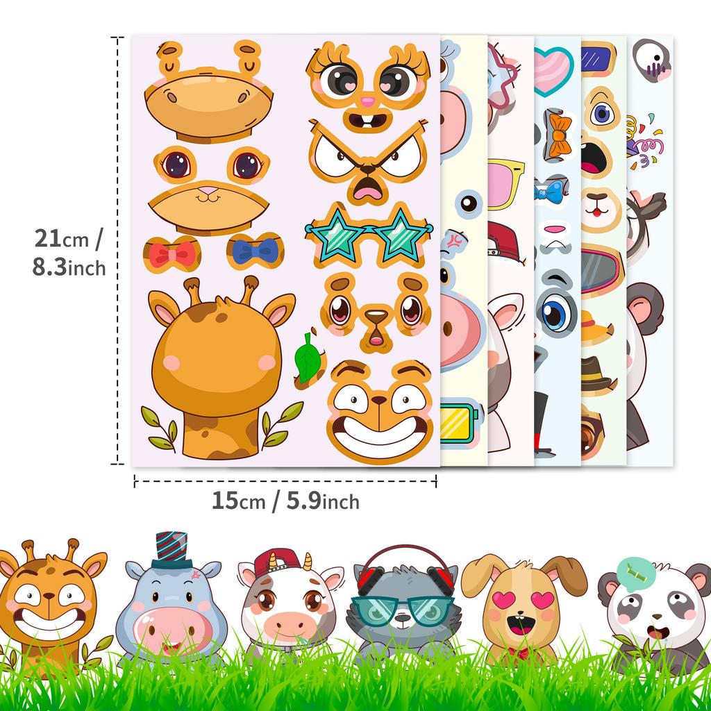6 картинок/в упаковке Красивые животные Бегемот Корова Жираф Мультяшный коллаж Детское образование Украшение Наклейки