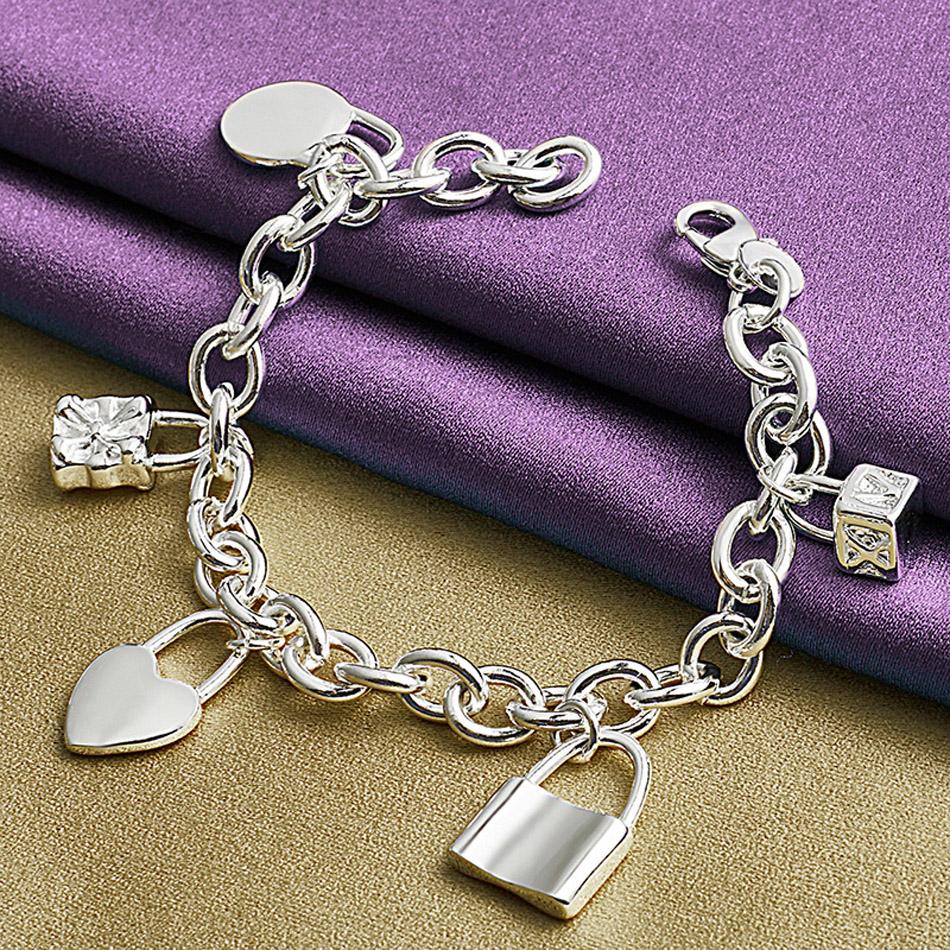 CHSHINE 925 стерлингового серебра квадратное сердце круглый замок кулон браслет для женщин модные ювелирные изделия с подвесками