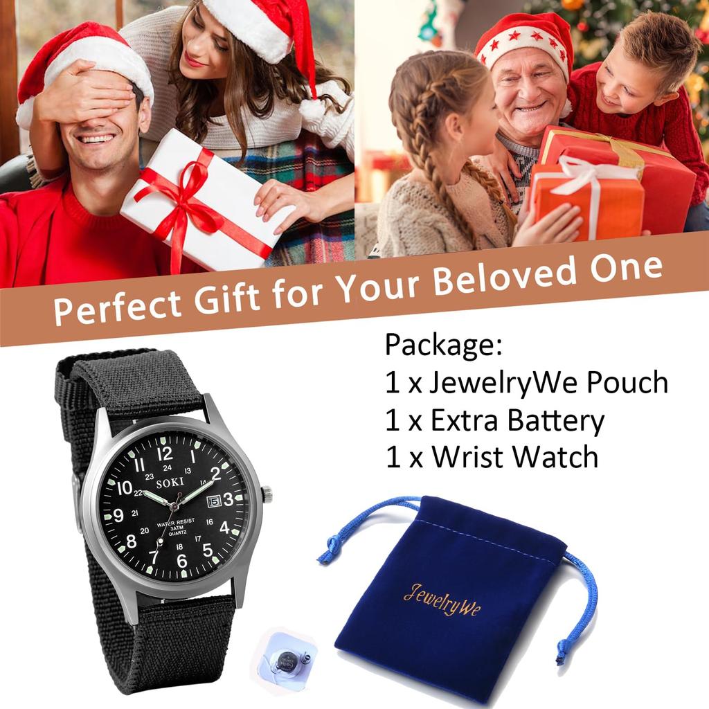 Calendar Luminous Analog Simple and Stylish Sports Quartz Black Nylon Fashion Accessory A Great Gift for and Day Men's Antique-Style Watch,