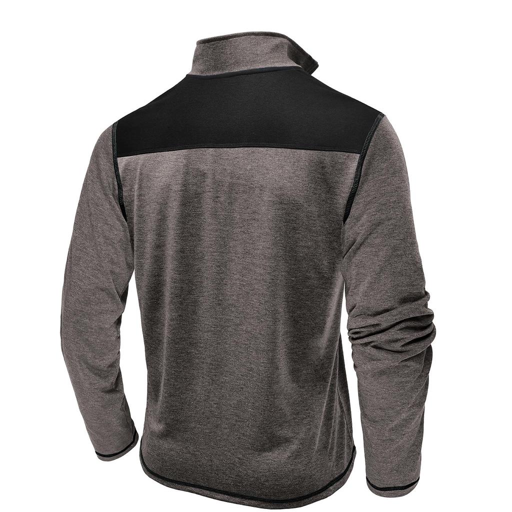 Мужские топы с воротником-стойкой, длинными рукавами, футболки контрастных цветов, свитшоты с застежкой-молнией и нагрудным карманом, повседневная спортивная одежда на осень и весну