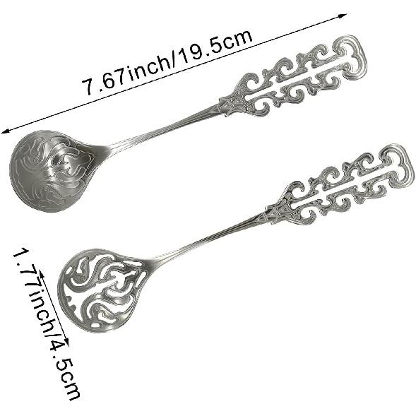 2Pcs Vintage Coffee Stirrer Spoon 18/10(304) Stainless Steel Slotted Sugar Spoon Retro Royal Hollow Out Handle Teaspoon for Dessert Ice Cream