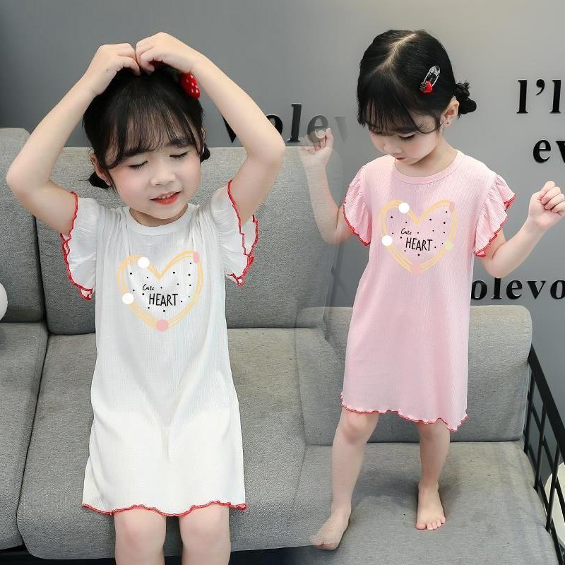 Girls Summer Ice Silk Short Sleeve Cartoon Nightgown Lightweight Pajama Dress for Toddlers and Kids