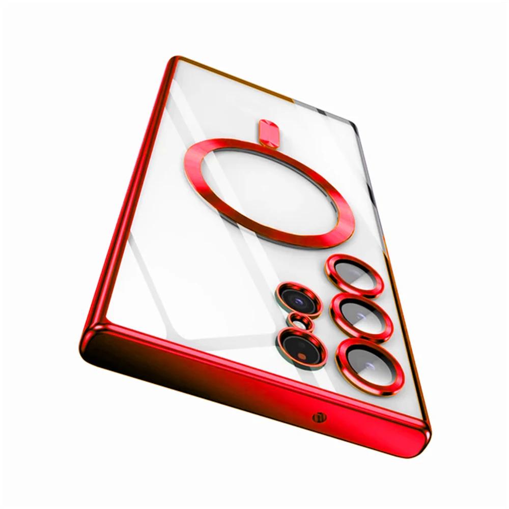 Wireless Magnetic Plating Phone Cases For Magsafe Case Samsung Galaxy S25 S23 S24 Ultra S21 FE S22 Lens Protective Cover