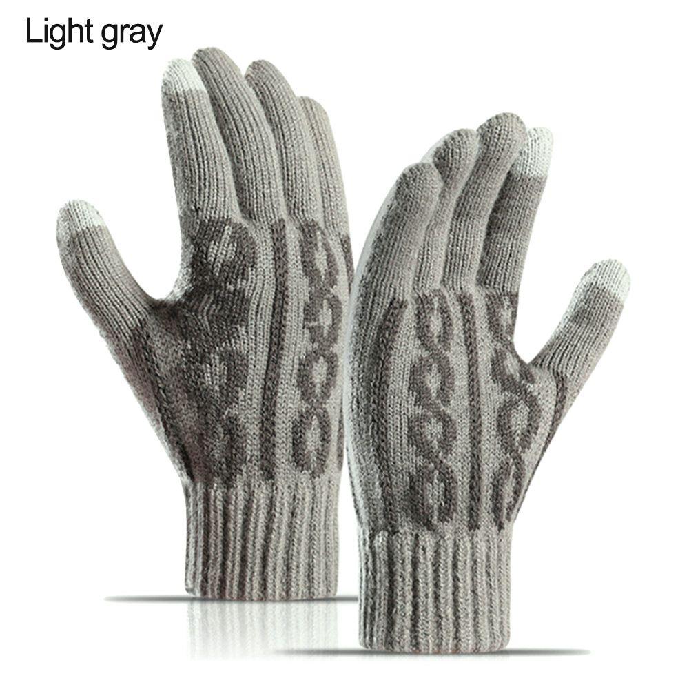 Men Women Plus Velvet Soft Touch Screen Mittens Thick Warm Arm Warmers Knitted Gloves