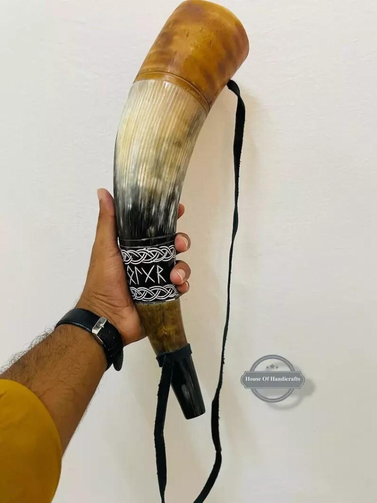 Средневековый БОЕВОЙ РОГ ВИКИНГОВ боевая труба Ручная гравировка Духовой рог 16 дюймов Подарок натуральный рог Горн Охотничий инструмент Подарок Декор