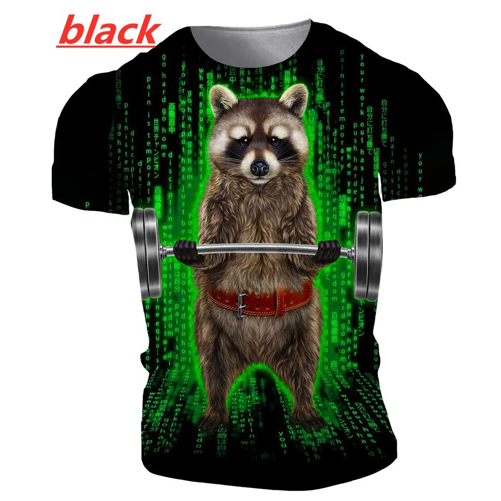 Футболка с забавным рисунком енота для фитнеса, 3D-принт для мужчин/женщин, модная футболка Harajuku, летние топы с коротким рукавом и свободными рукавами