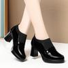 7cm 9cm Comfortable Deep Mouth Flexible Elastic Soft Leather Shoes Platform Pumps 2025 Fall Block High Heels Shoes Office