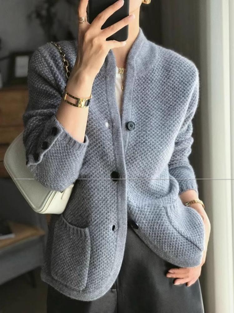 Autumn Winter New Thickened Wool Cardigan Women Vintage Stand Neck Sweater Loose Knit Base Fashion Design Sweater Jacket Streetwear