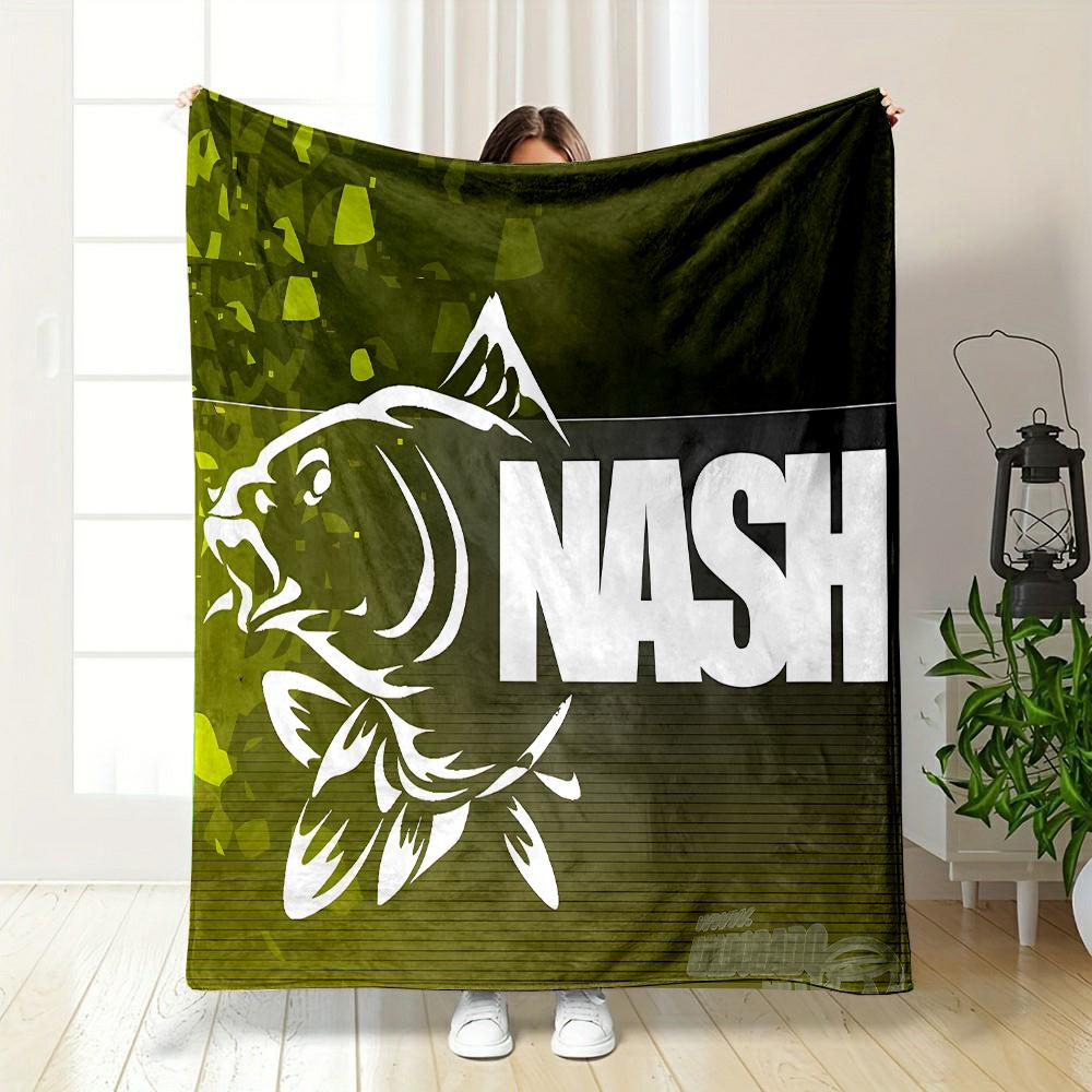 "Fish Logo with NASH Text Design" Patterned flannel blanket perfect for the bedroom living room, sofa, or a little nap