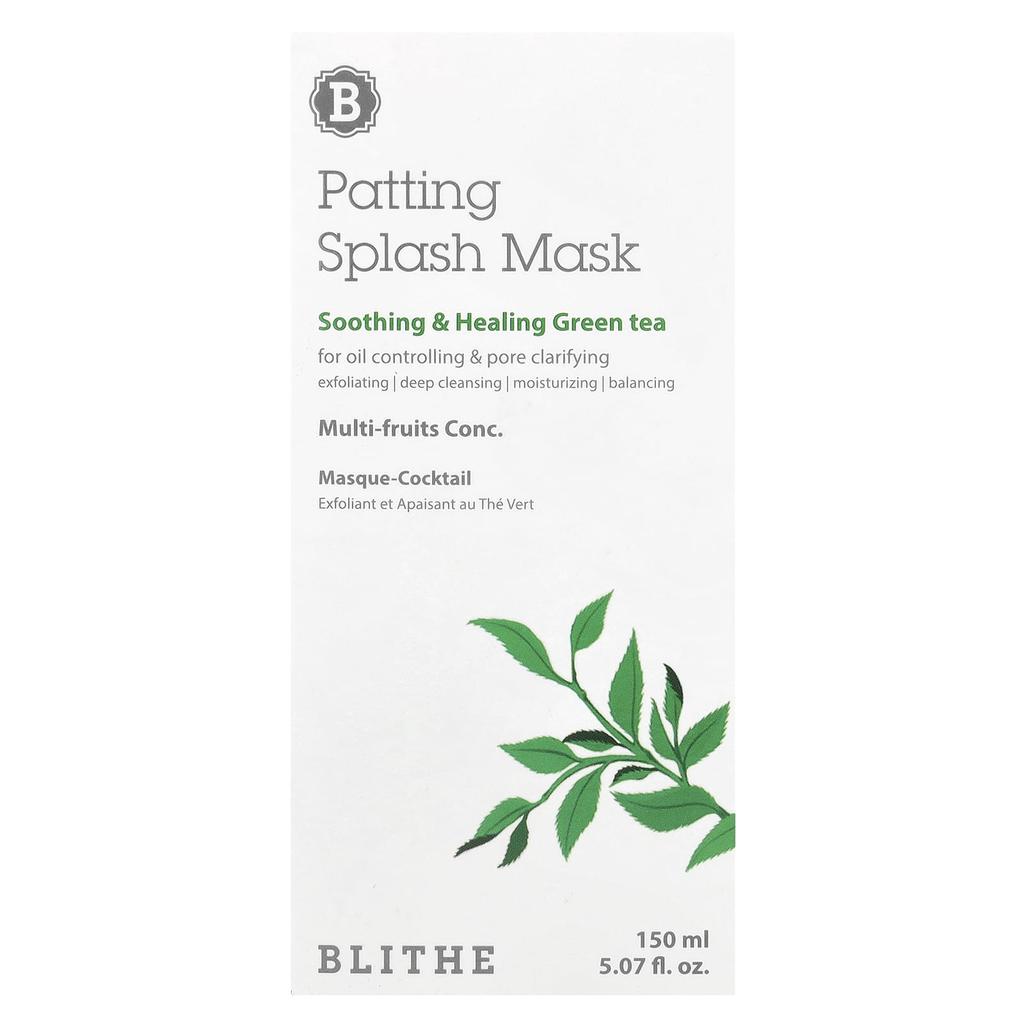 BLITHE Маска Patting Splash Beauty, успокаивающий и лечебный зеленый чай, 150 мл (5,07 жидких унций)