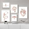 Nordic Creative Human Organs Heart Pink Flower Canvas Print Poster Wall Art Decorative Painting Medical Education Mural Posters