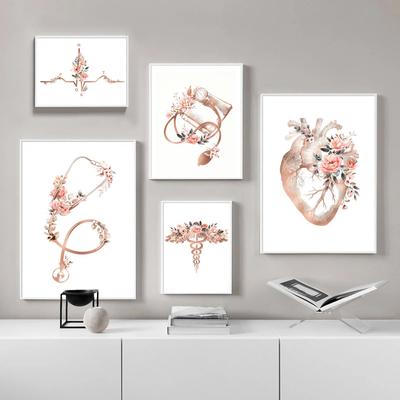 Скандинавские креативные человеческие органы, сердце, розовый цветок, холст с принтом, постер, настенная художественная декоративная живопись, настенные плакаты с медицинским образованием