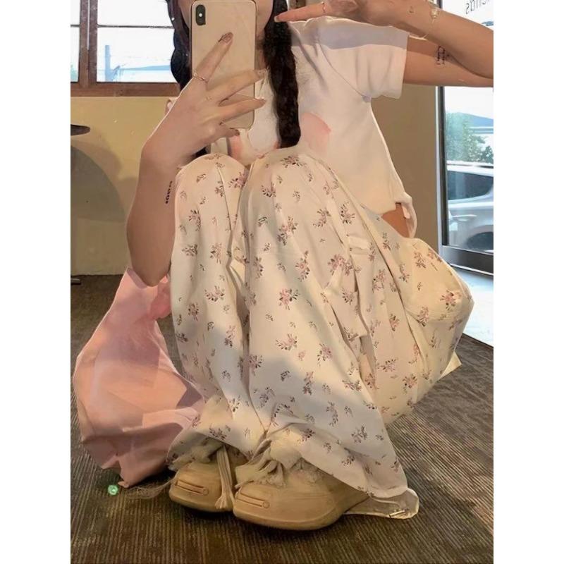 Women's Flower Print Pants Y2k 2000s Fashion High Waist Baggy Trousers Harajuku Wide Leg Pants 90s Aesthetic Fashion Clothes New