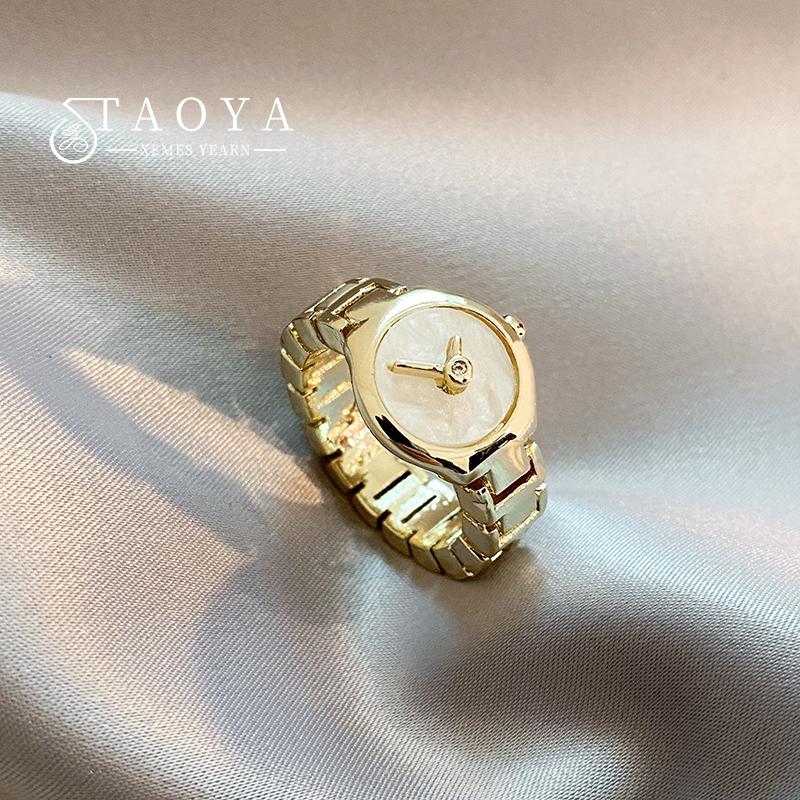 Unique Imitation Watch Design with Gold Open Ring, Gothic Girls' Fashion Jewelry For Women Party Luxury Accessories