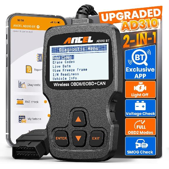 (Обновленный AD310) ANCEL AD310BT OBD2 Сканер Bluetooth - Читатель кодов неисправности двигателя, Escaner Automotriz С Премиум-приложением На IOS И Android, Автомобильный