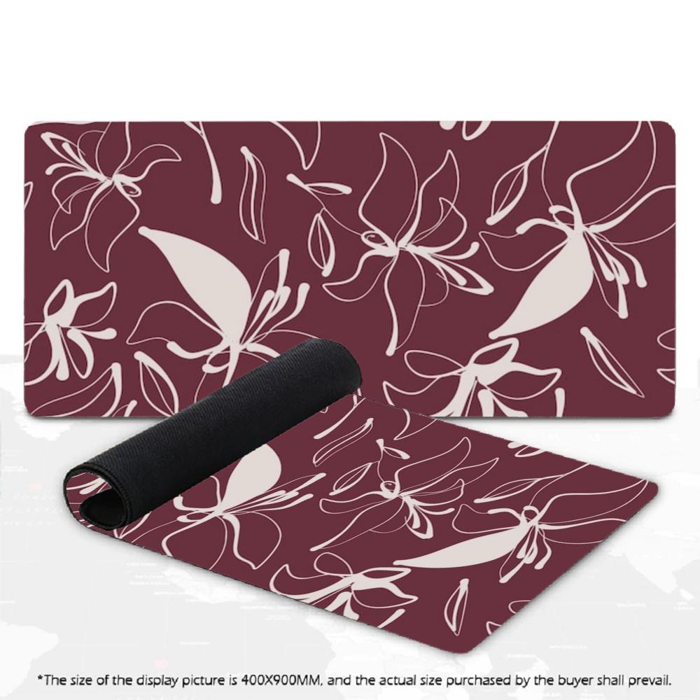 Minimal Line Floral XXL Deskmat Abstract Lily Flower Seamless Pattern Large Non-Slip Rubber Keyboard Gaming Office Mouse Pad