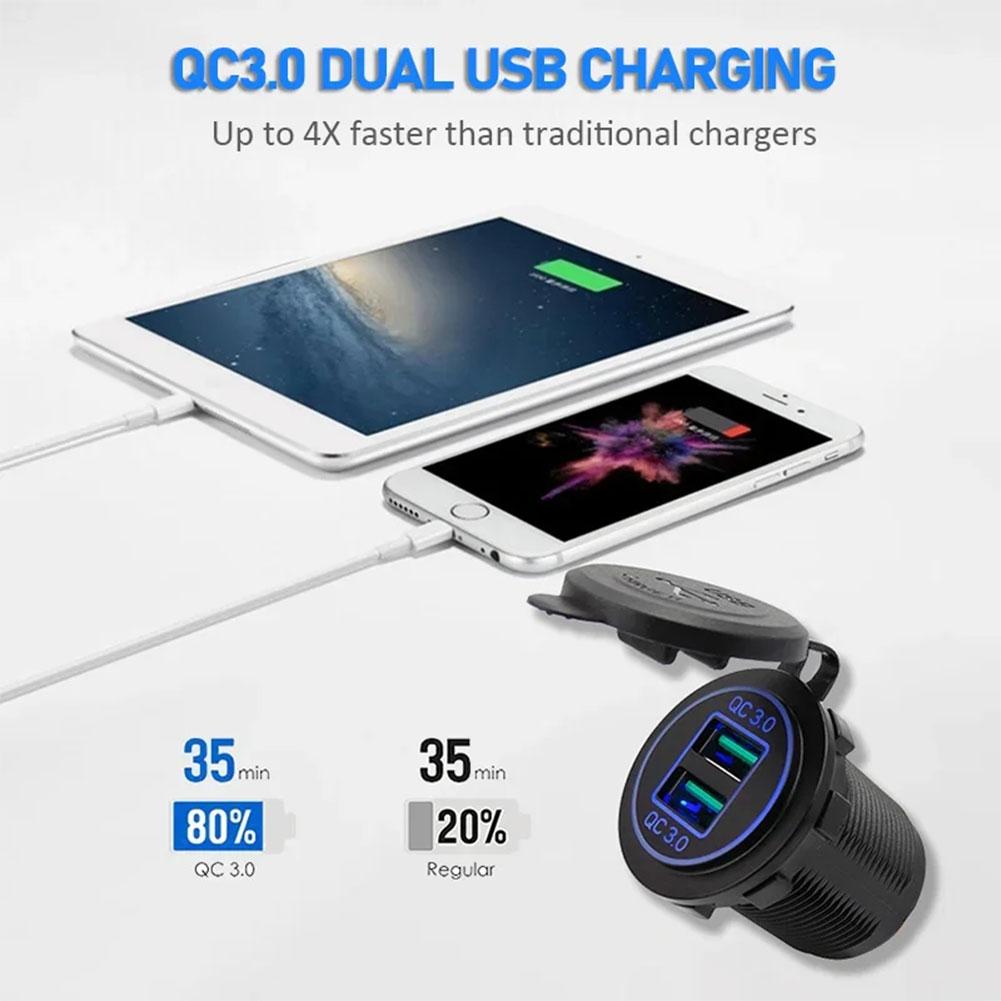 Универсальная автомобильная зарядная панель 4 в 1 - QC 3.0 Dual USB розетка 12 В вольтметр гнездо прикуривателя - тумблер-переключатель