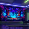 2D Черно-белый Лесной Гобелен, УФ-реактивный Неоновый Фантастический Дерево Настенное Украшение