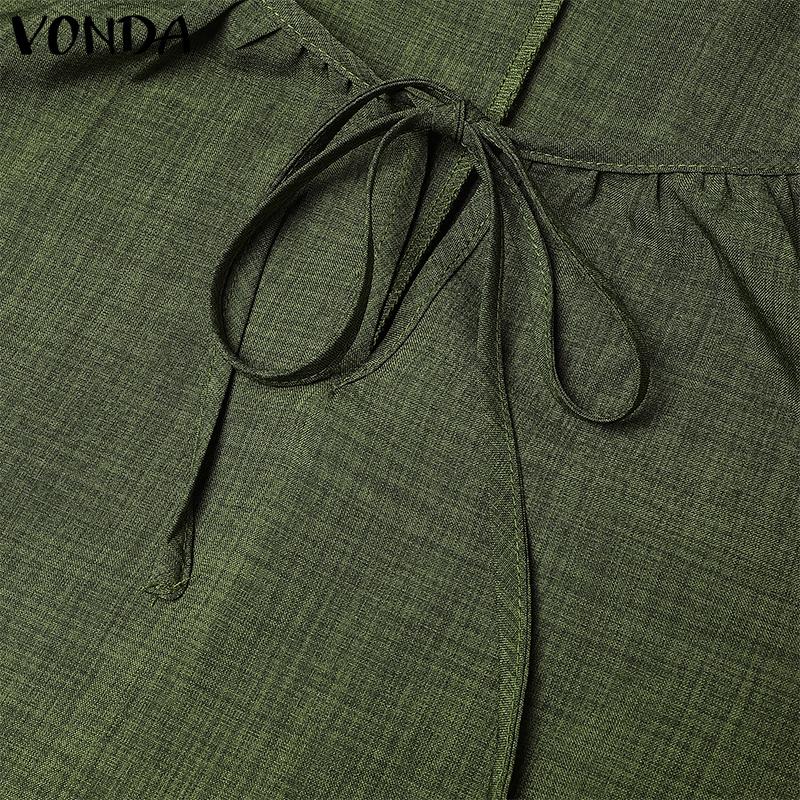 VONDA Женское повседневное платье-туника с круглым вырезом и рукавами 3/4 с нерегулярными оборками