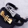11 мм плетеный кожаный мужской браслет для мужчин золотой цвет нержавеющая сталь мужские браслеты с подвесками крестики ручной работы на руку браслеты ювелирные изделия