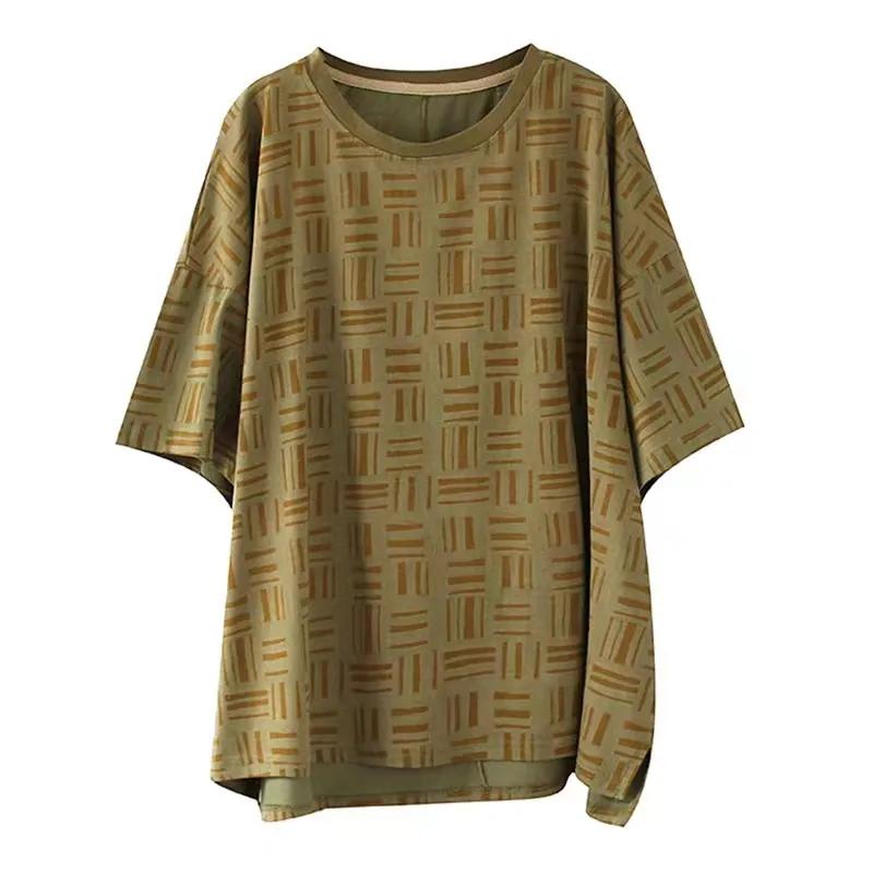 Футболка женская хлопковая большого размера с короткими рукавами, женская летняя свободная футболка с тонким животом и разрезом