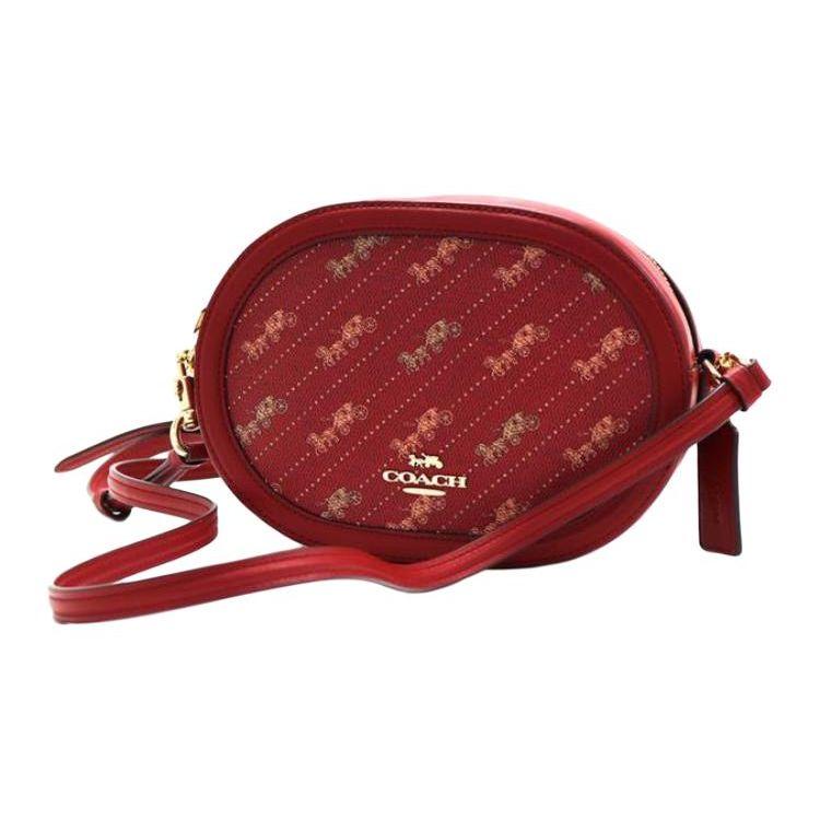 Coach Camera 21 Carriage Embossed Zipper Canvas And Leather Shoulder Bag Women Shoulder Bag Red C4057-IMF8Q