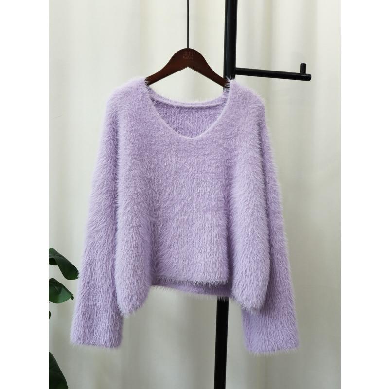 Imitation Mink Fleece Sweater Pullover Women's Autumn and Winter New Gentle Wind Soft Waxy Loose Short Knitted Sweater Top