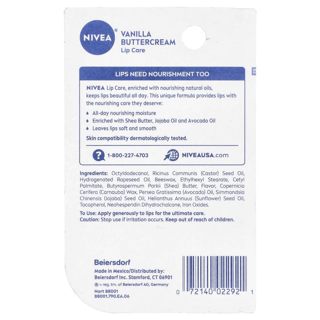 Nivea Питательное увлажнение на весь день, уход за губами, ванильный крем-масло, 4,8 г (0,17 унции)