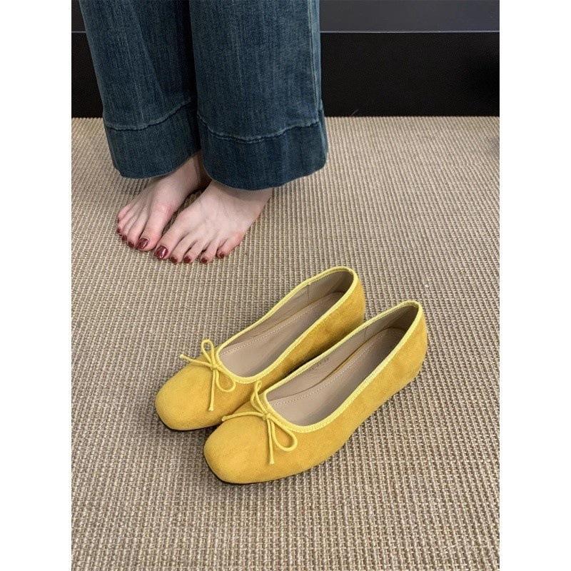 Внутреннее увеличение высоты замша светлый рот красный одинарные туфли женские толстая подошва на одном педале женские туфли с юбкой желтые туфли Doudou