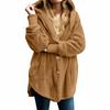 Women's Fashion Solid Color Pocket Button Hooded Loose Casual Plush Jacket