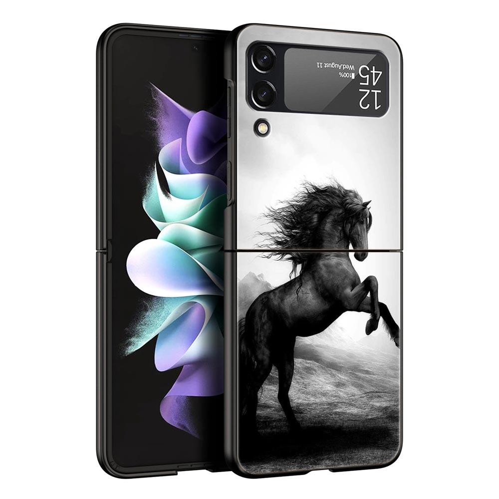 Чехол для телефона с изображением животного Лошадь для Samsung Galaxy Z Flip 6 5 4 3 Чехол для Samsung Z Flip3 Flip4 Flip5 Flip6 Черный Жесткий Поликарбонатный Чехол