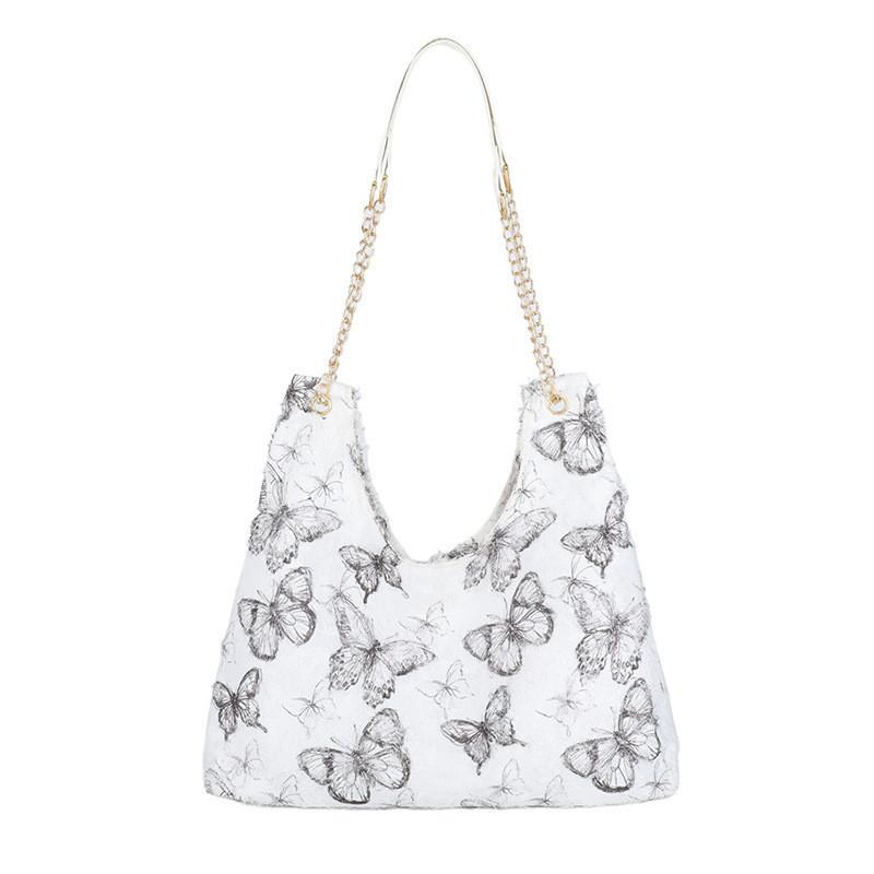 Трендовая холщовая сумка-тоут 2024 для студентов Стильный милый дизайн с кружевом и бабочкой
