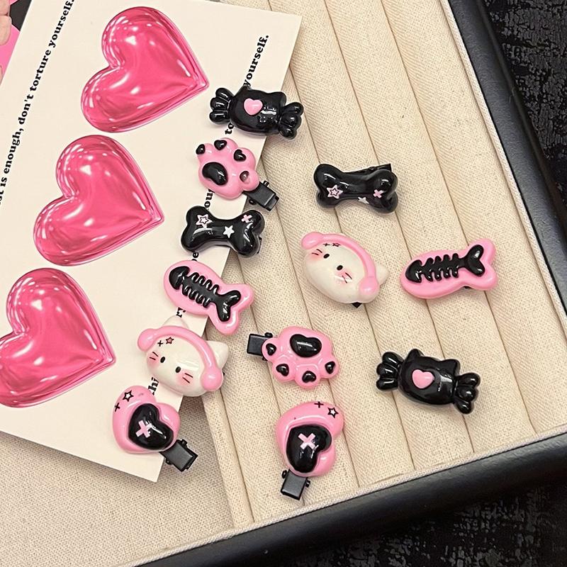 Милая заколка для волос, кошачья голова, рыбка, сердечко, кость, конфетная лапка, мини-заколка для волос для женщин и девочек, готический панк-головной убор, аксессуары для волос