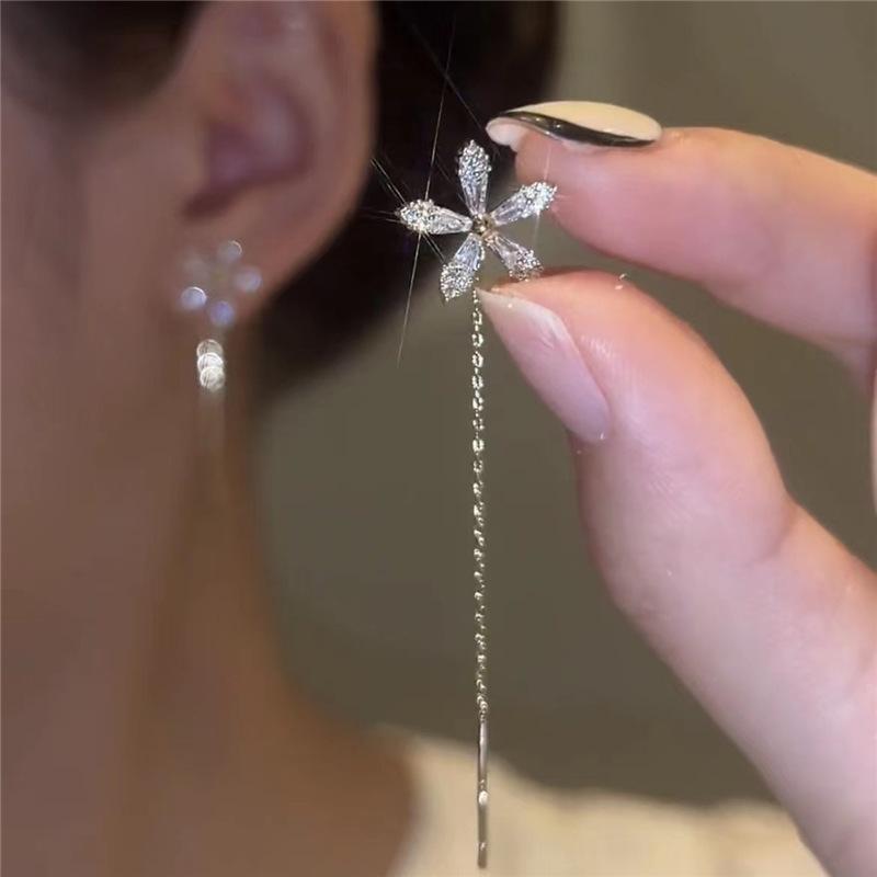 Trendy Long Wire Tassel Thread Chain Climb Star Heart Beads Pendants Drop Earrings Women'S Rhinestone  Accessories Jewelry