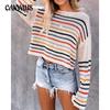 Plus Size Striped Sweater Women's Fashion One Neck Strapless Knitwear