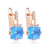 LSOOYH серьги с перьями цвета розового золота, модные серьги для женщин, полые синие серьги-гвоздики с кубическим цирконием, ювелирные изделия