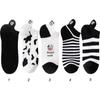 Black White Cute Cartoon Super Thin Women's Socks Boat Socks Striped Cow Socks Ankle Short Socks