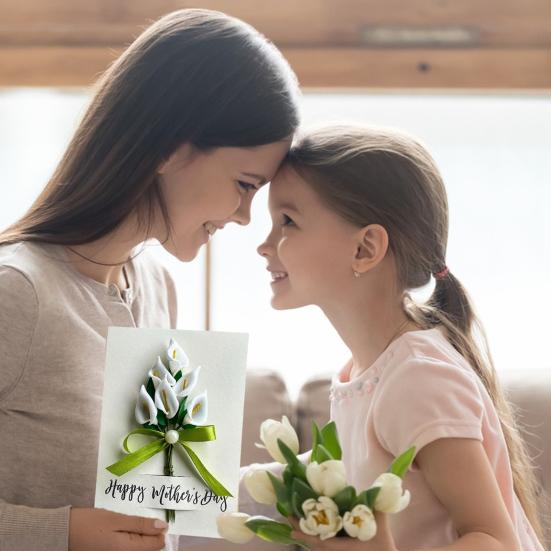 Открытка на День матери с каллой Искусственный цветок каллы Поздравительная открытка Ручная работа Букет цветов 3D Открытка для мамы, бабушки