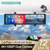4K Mirror Car DVR 12inch Front and Rear Camera Wireless Carplay Android Auto Bluetooth FM Dash Cam for Car Camera for Vehicle