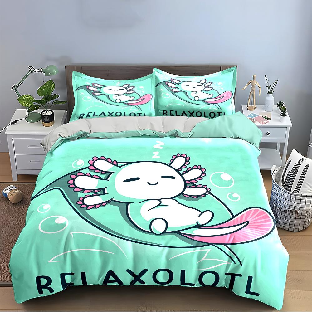 Cute Axolotl Relaxing Bedding Set Bedding set (1 duvet cover, 2 pillowcases, duvet not included)