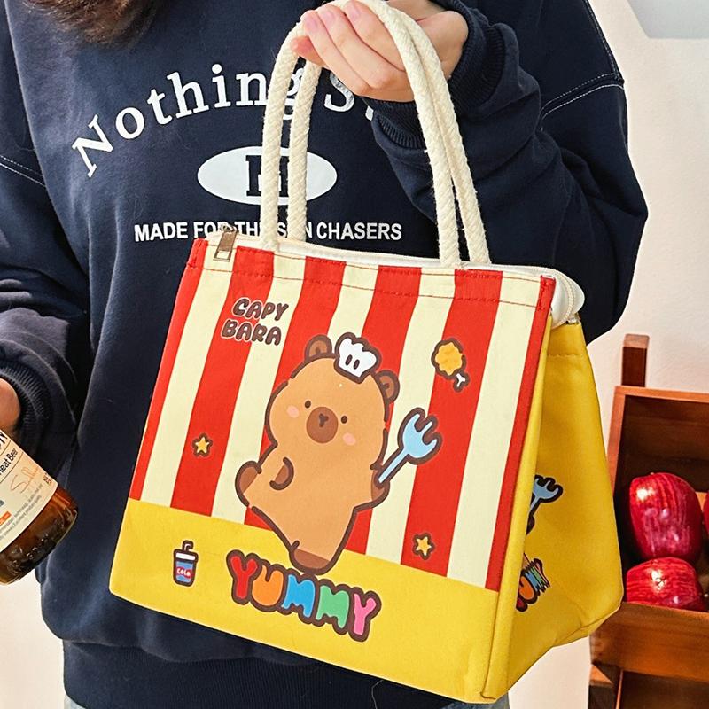 Kawaii Cartoon Capybara Lunch Box Bag Insulated Tote Bag Bento Bag Lunch Bags For Women Girls Portable Thermos Bag Gifts