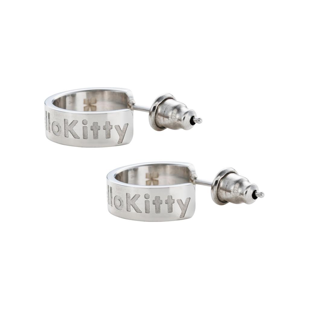 Hello Kitty Sanrio Characters Stainless Steel Earrings Half Hoop Both [White Clover] (2 Pieces/for Ears) SAST-P005SV