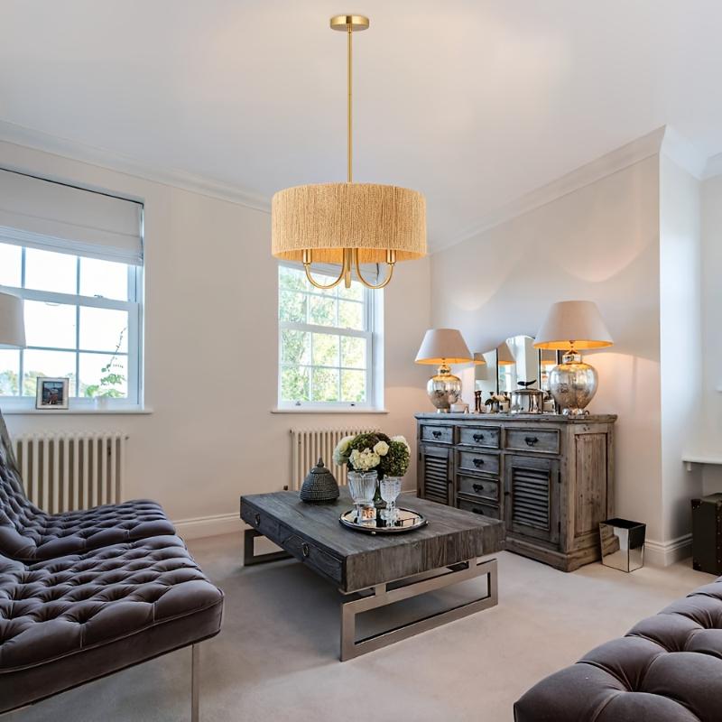 Подвесной светильник из бумажной веревки, простой круглый подвесной светильник для гостиной