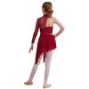 Girls Lyrical Dance Dress Half Floral Lace Bodice Asymmetrical Hem Boyshorts One Piece Jumpsuit for Dance Performance